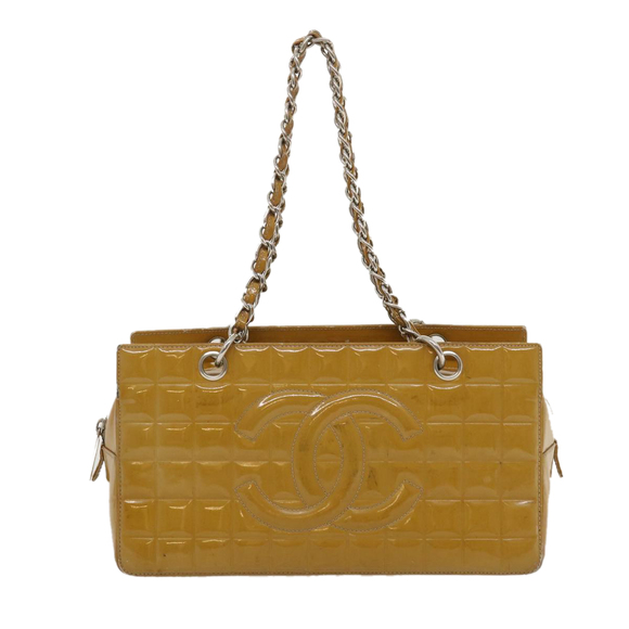 CHANEL Choco Bar Chain Shoulder Bag Enamel Beige CC Auth jk1646 - Picture 13 of 16